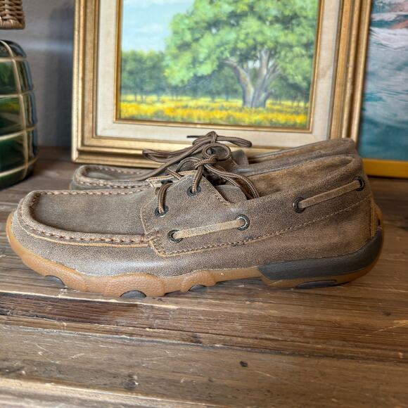 Women's Twisted X Boat Shoe Driving Moccasin Brown All Leather Size 6.5 M NEW - Picture 3 of 7